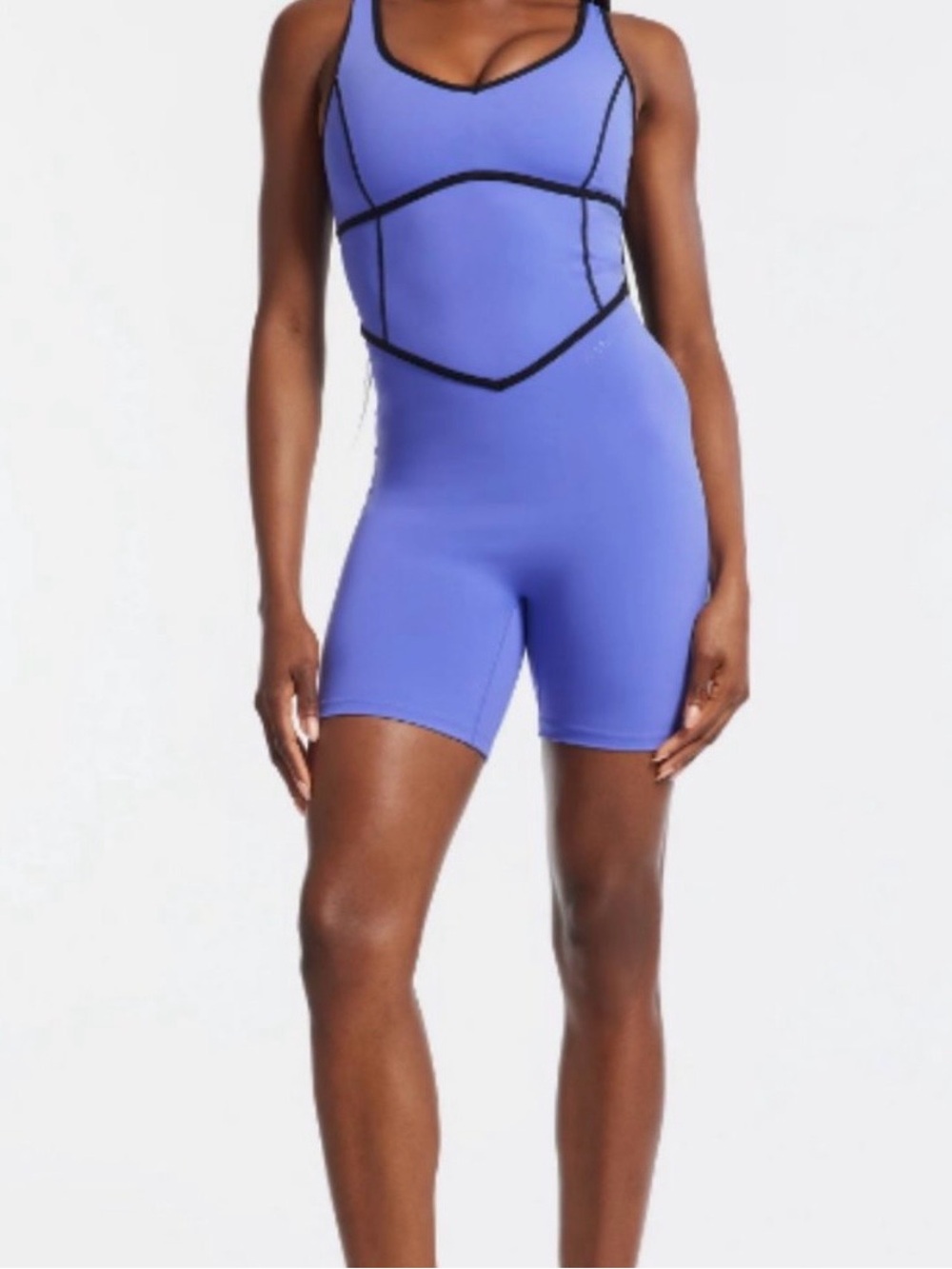 NWT $140 Bandier Purple Active Playsuit with Black Trim